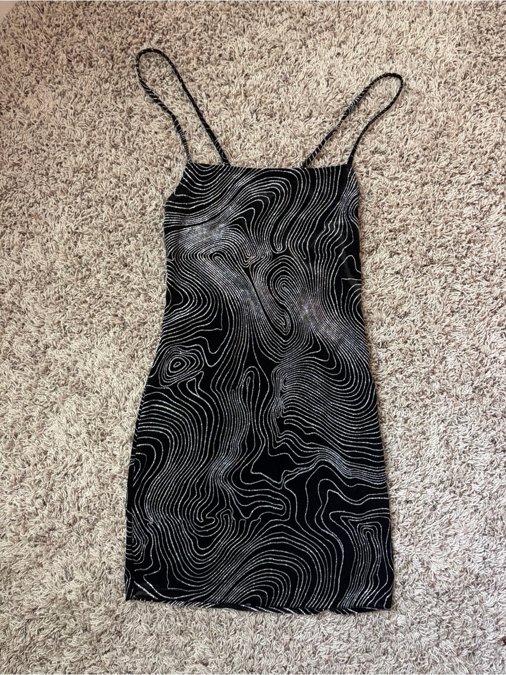 H&M Black Mini Dress with Silver Contour Print size M